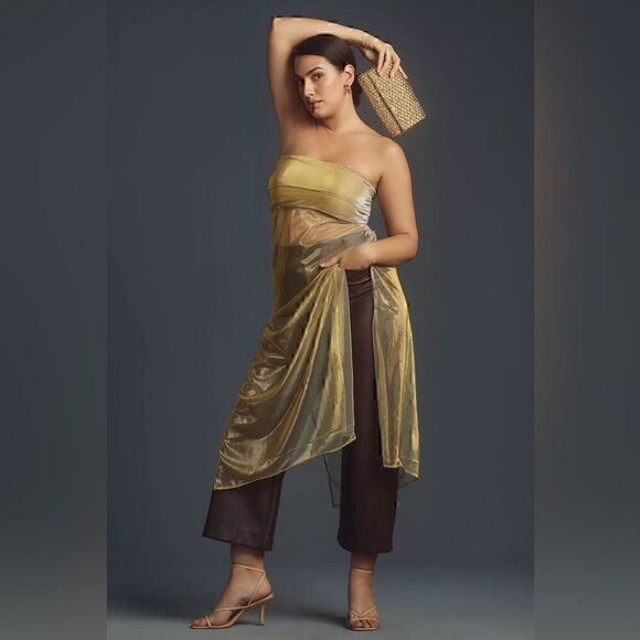 By Anthropologie Strapless Sheer Metallic Tunic Top NWT Size M - Picture 1 of 7